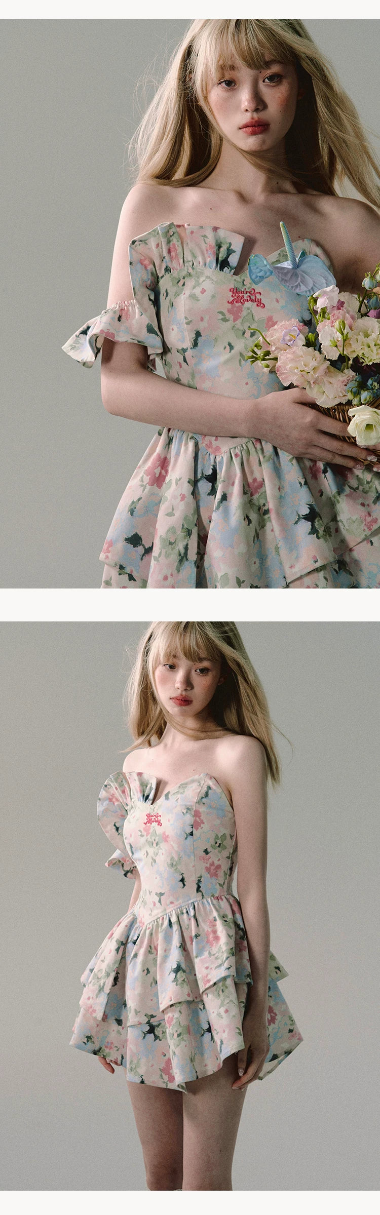 OAKMOO/ "When Blossoms Weep" Multicolor Irregular Floral Mini Dress