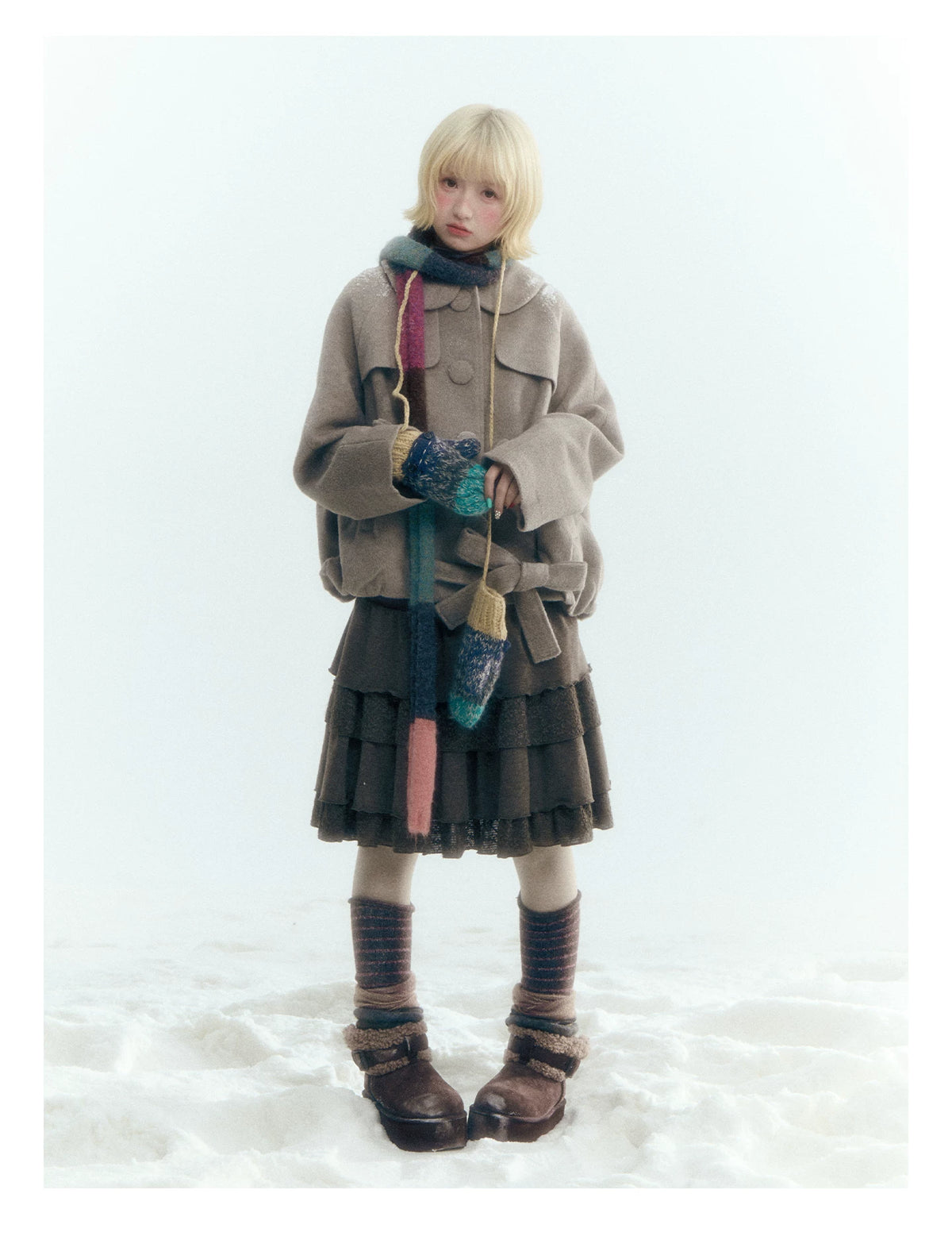 Short Cocoon Wool-Blend Coat (Taro Purple / Oatmeal Gray)