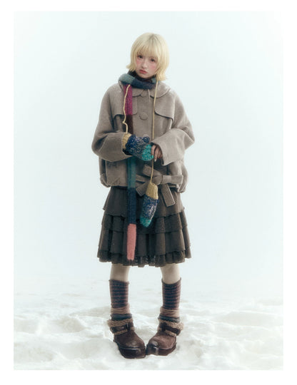 Short Cocoon Wool-Blend Coat (Taro Purple / Oatmeal Gray)