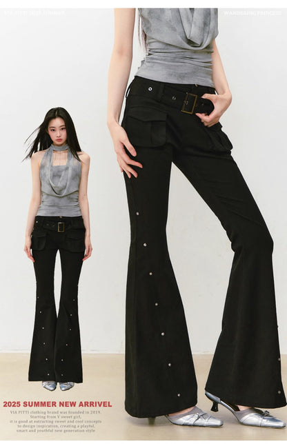 VIAPITTI - Rose Rivet Flared Cargo Pants