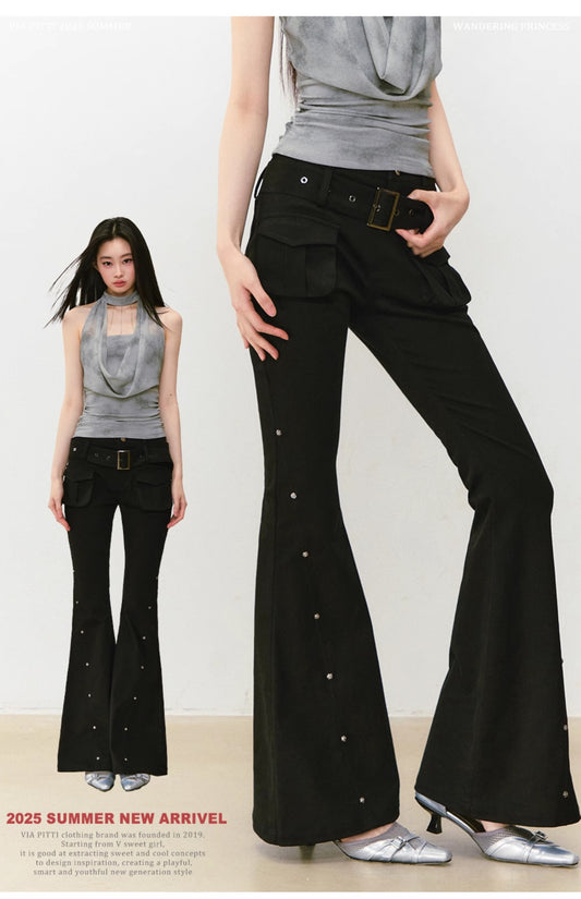 VIAPITTI - Rose Rivet Flared Cargo Pants