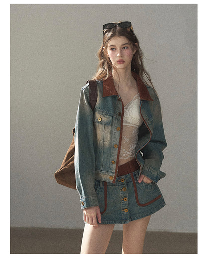 170726 "Closer to the Sun" Vintage Blue Denim Jacket & Skort Set