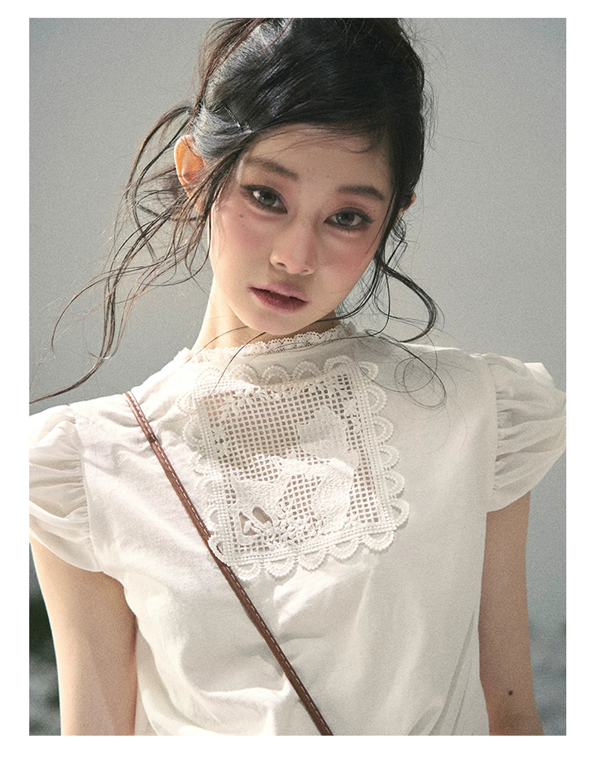 "Rose Petals in Secret" Cloud White Lace Two-Piece Skirt Set 142453