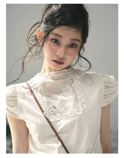 "Rose Petals in Secret" Cloud White Lace Two-Piece Skirt Set 142453