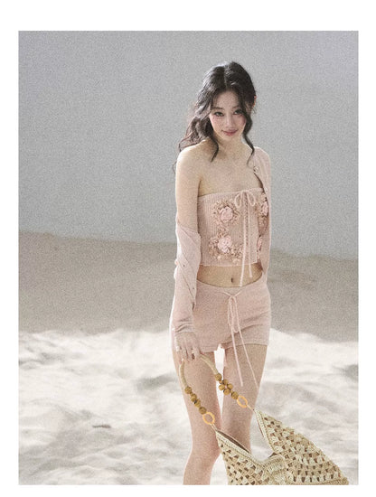 "Forest After Rain" Dusty Rose 3-Piece Cardigan & Shorts Set 45236485