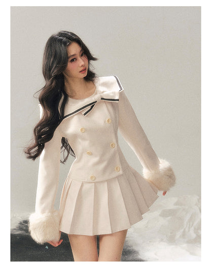 少也眼 "Silent Confession" Apricot Preppy Pleated Mini Dress