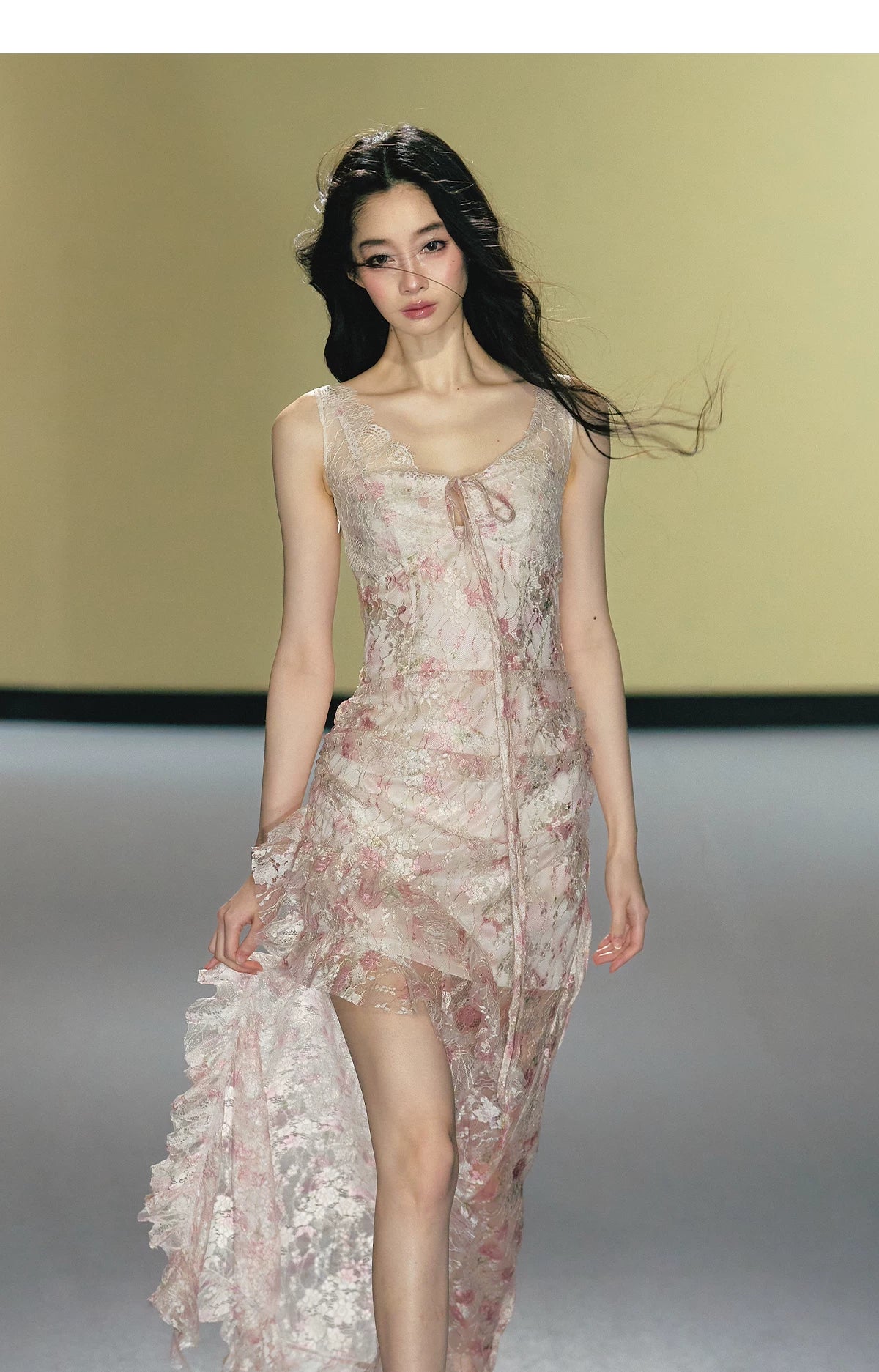 "Blush Mirage" Floral Lace Slip Maxi Dress