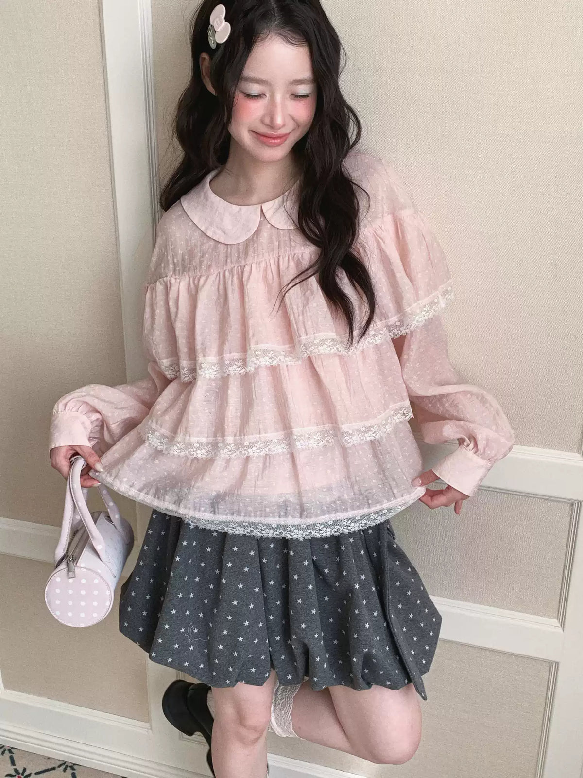 [RF] “Vanilla Blossom Reverie” Lace Blouse (Pink / White)
