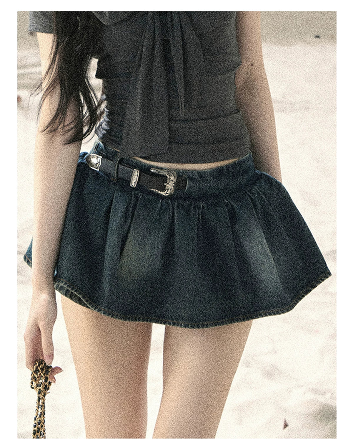 "Shimmer Across the Sea" Denim Bubble Skort (Rock Black/ Vintage Blue)