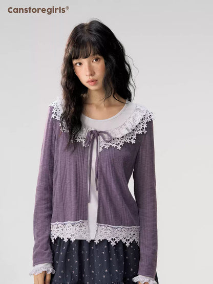 [CAN] “Rose in Bloom” Lavender Knit Cardigan & Floral Skirt 3-Piece Set