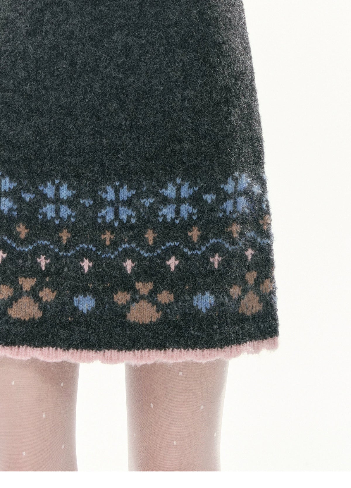 [CAN] Puppy Fair Isle Knit Sweater & Skirt Set (Gray / Pink)