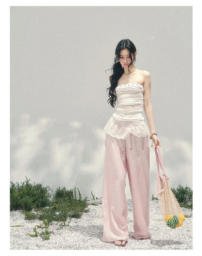 “Misty Muse” Sheer Lace Trim Tube Top Tee