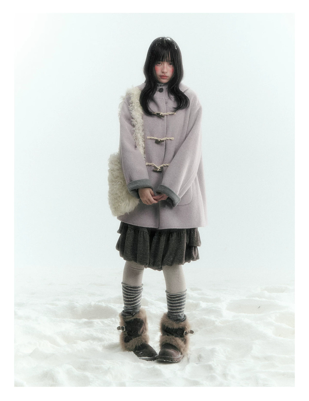 Horridale - Purple and Gray Reversible Hooded Wool Coat