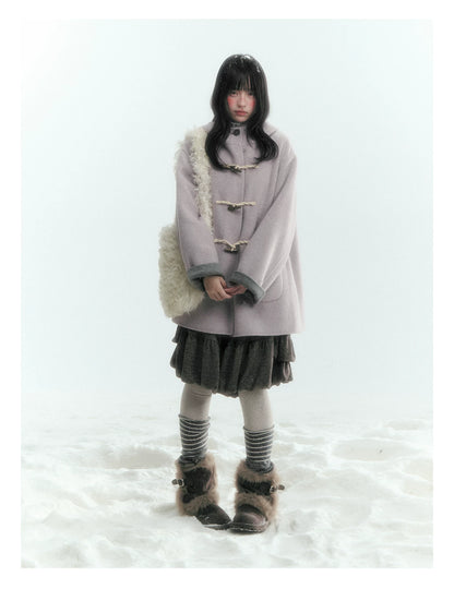 Horridale - Purple and Gray Reversible Hooded Wool Coat