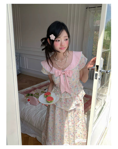 “Peach Blossom Ballad” Pink Floral Lace Maxi Dress