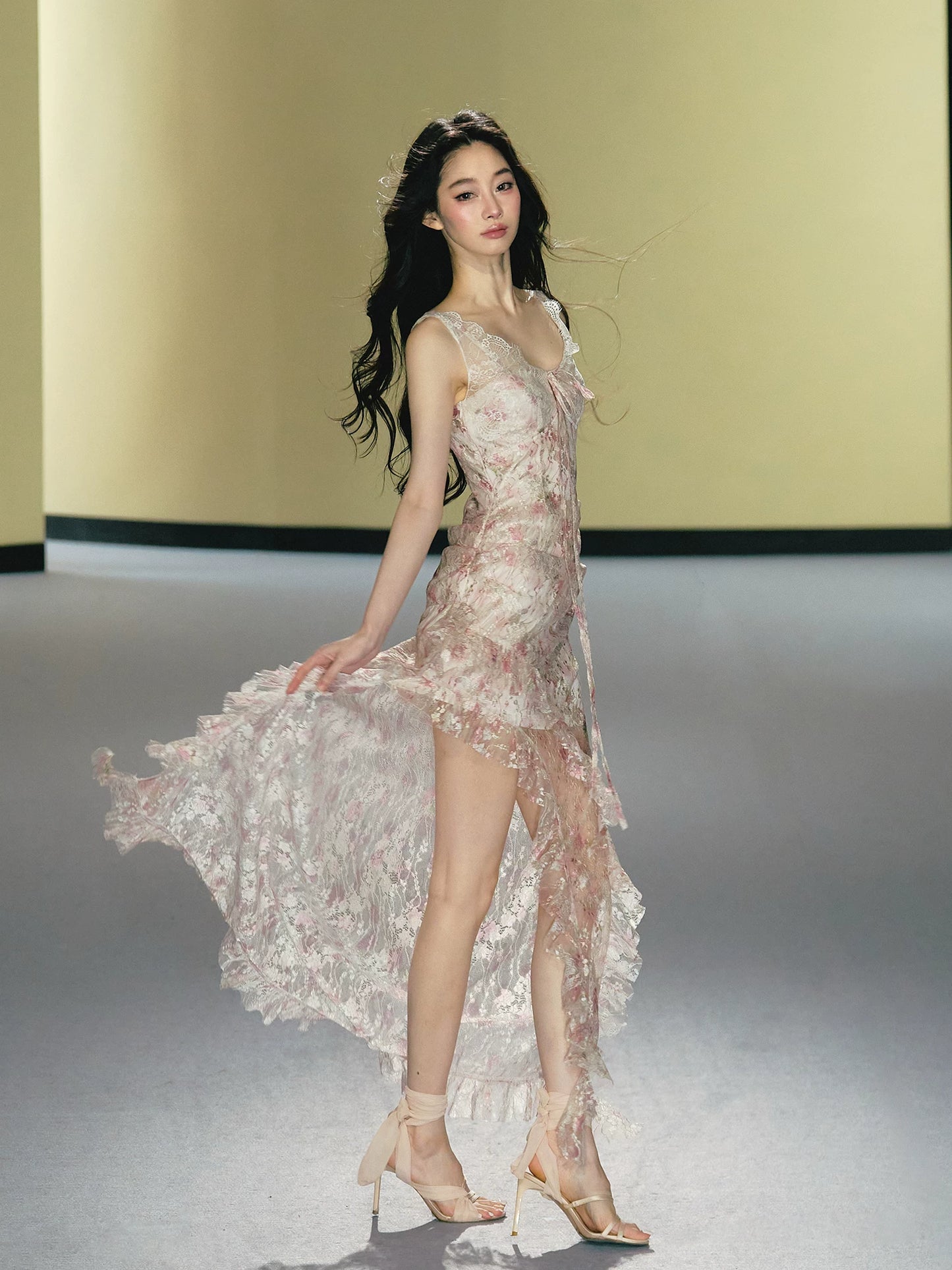 "Blush Mirage" Floral Lace Slip Maxi Dress