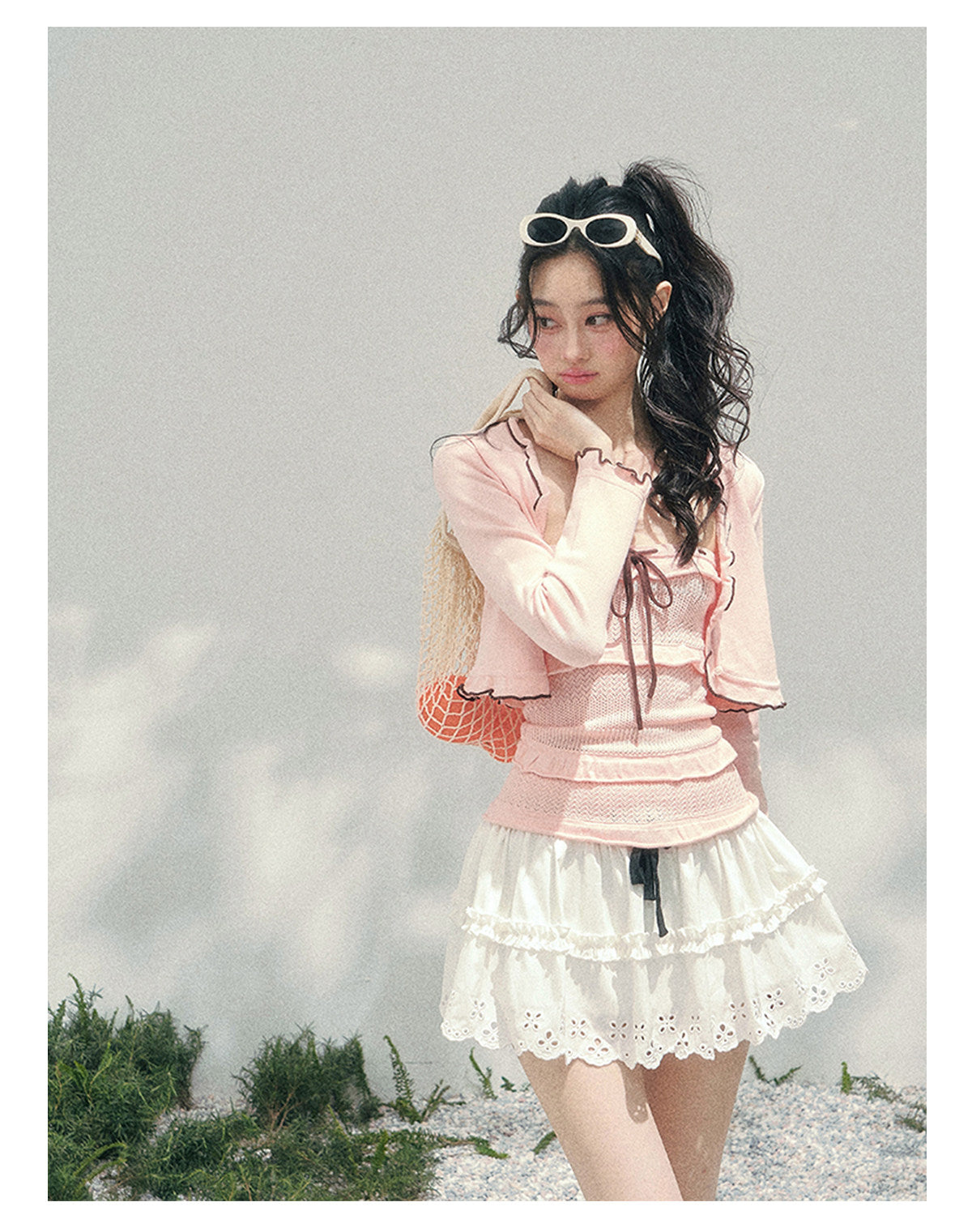 “Passing Through Her Dream” Knit Cardigan & Tube Top Set