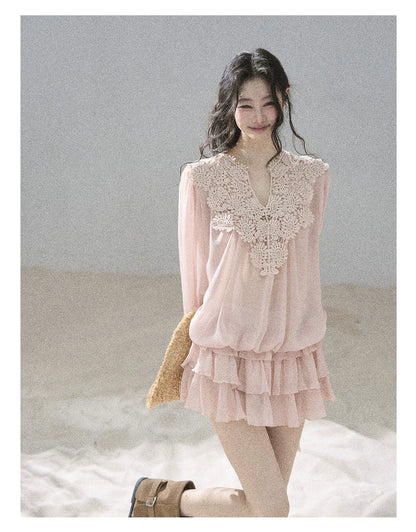 "Flowers on the Breeze" Blush Pink Top & Mini Skirt Two-Piece Set