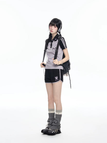 170726K "Midnight Track" Black & Purple Polo Athletic Set (Polo Athletic Top + Athletic Shorts)