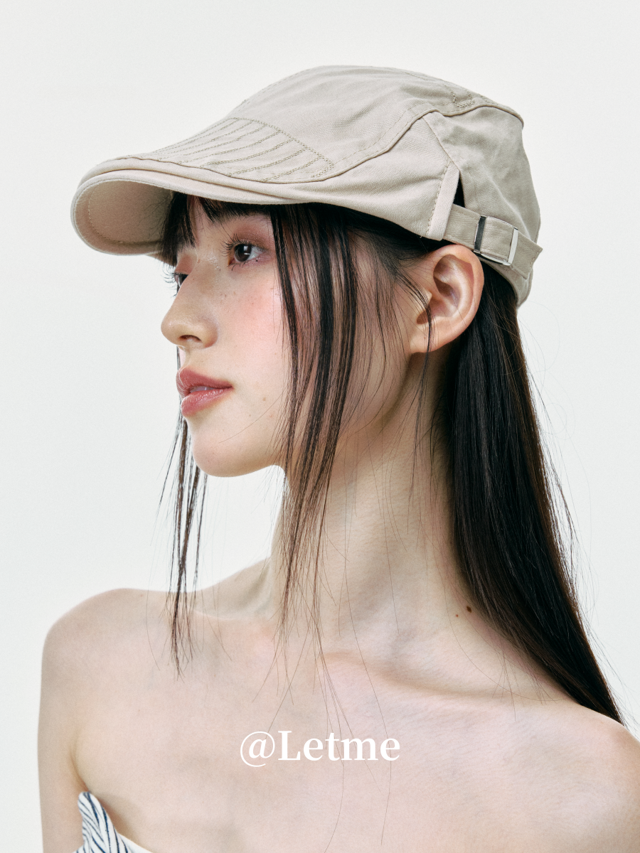 Striped Plaid Cadet Cap – Korean Style Short Brim Hat