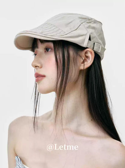 Striped Plaid Cadet Cap – Korean Style Short Brim Hat