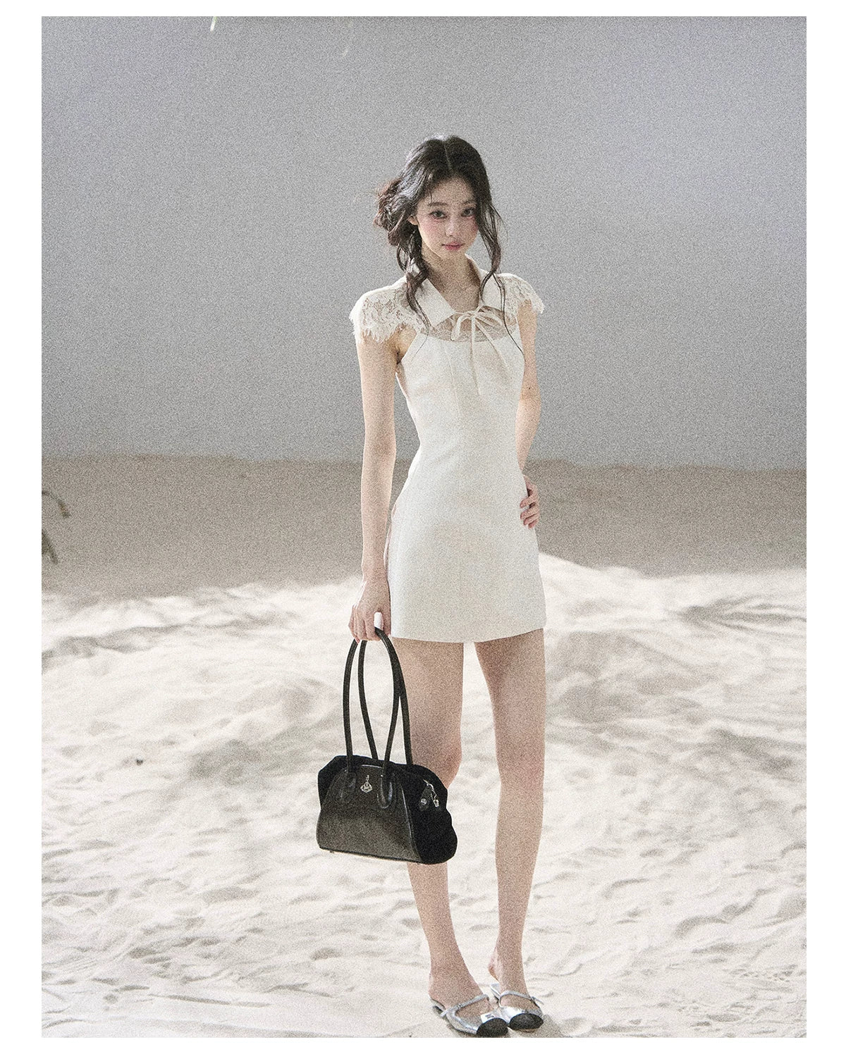 "Moonlit Rose Sonata" Cream Ivory Lace Mini Dress & Cape Set
