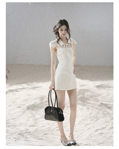 "Moonlit Rose Sonata" Cream Ivory Lace Mini Dress & Cape Set