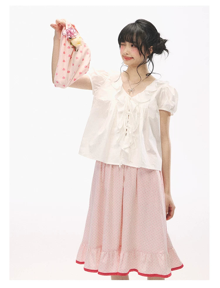 "Rosy Picnic" Pink Polka Dot A-Line Mini Skirt