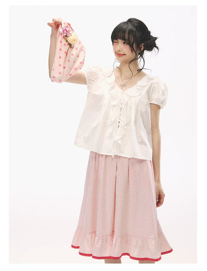 "Rosy Picnic" Pink Polka Dot A-Line Mini Skirt