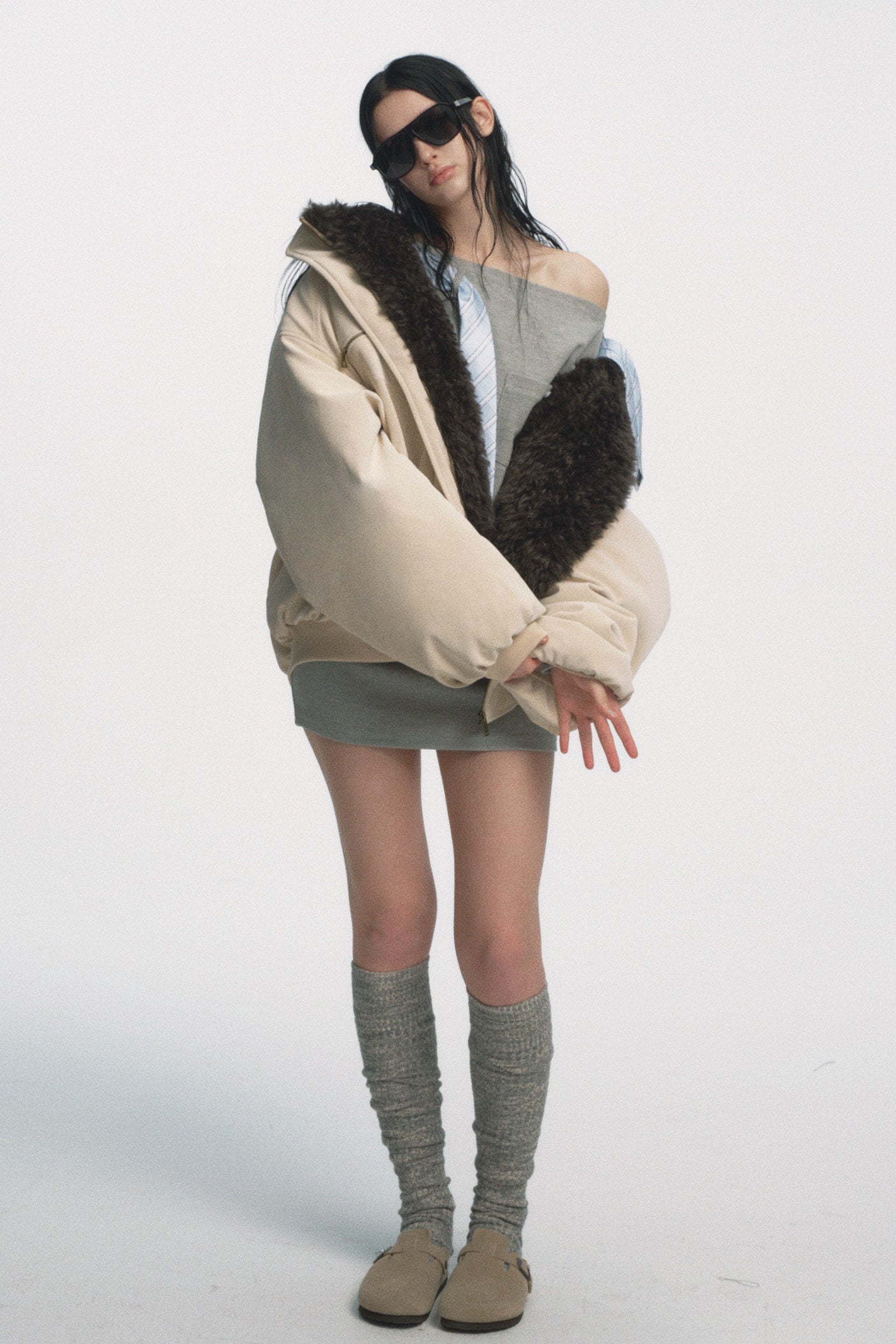Muirgen - Ivory Reversible Faux Suede Shearling Jacket