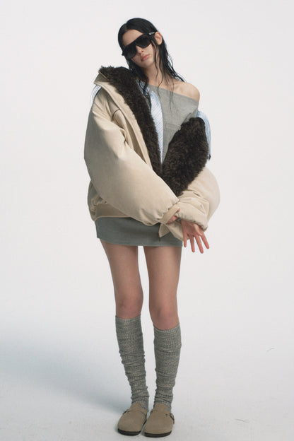 Muirgen - Ivory Reversible Faux Suede Shearling Jacket