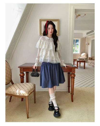 [RF] “Vanilla Blossom Reverie” Lace Blouse (Pink / White)