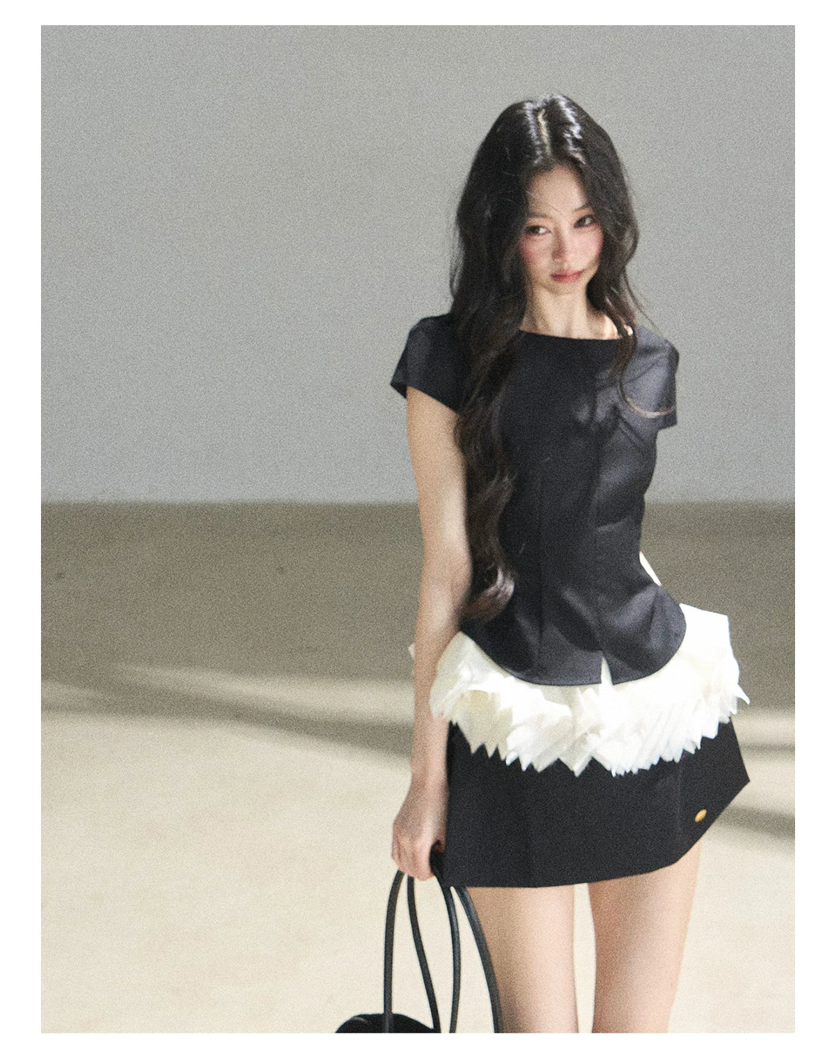 "Her Black & White Poem" Elegant Contrast Two-Piece Set