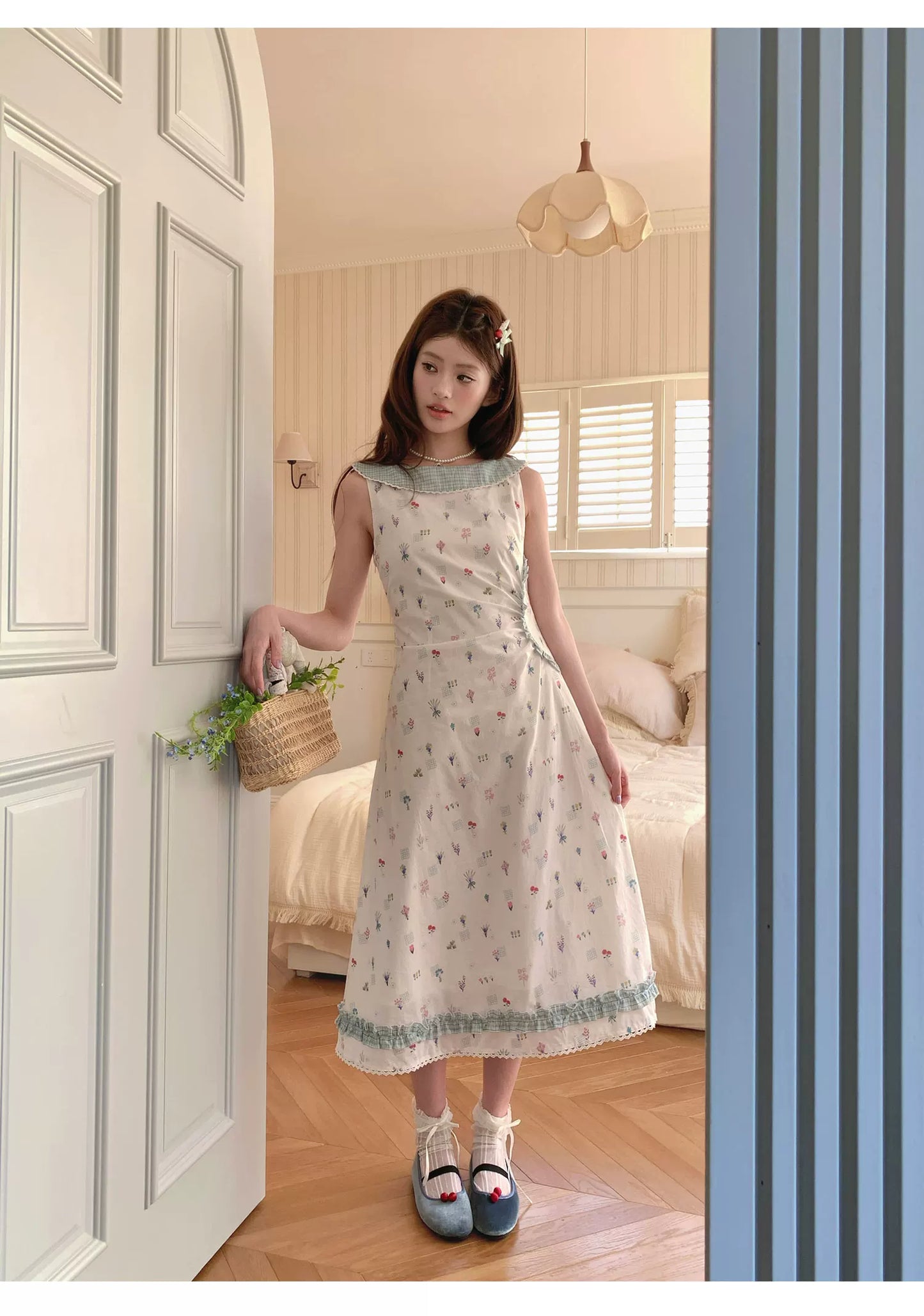 “Blue Meadow Letter” Misty Blue Floral Maxi Dress