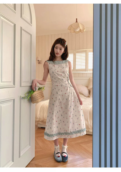 “Blue Meadow Letter” Misty Blue Floral Maxi Dress