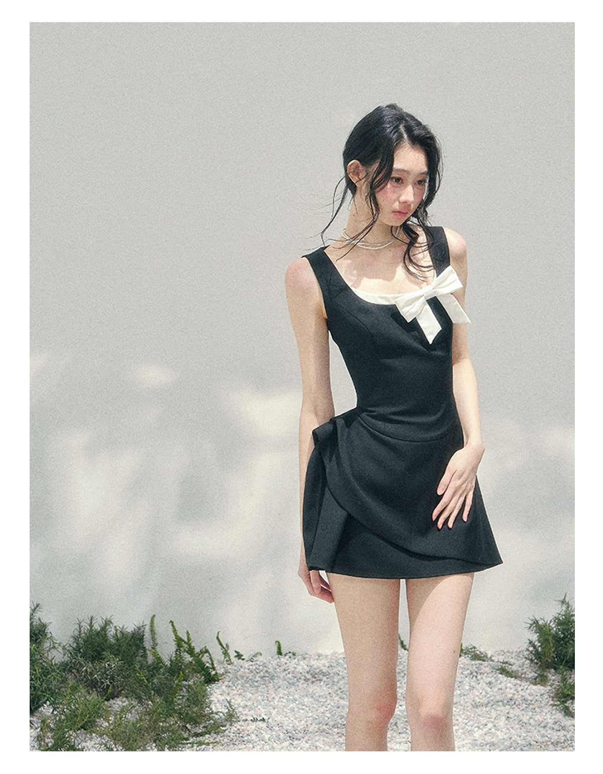 “Falling Sweetness” Midnight Black Bow Mini Dress