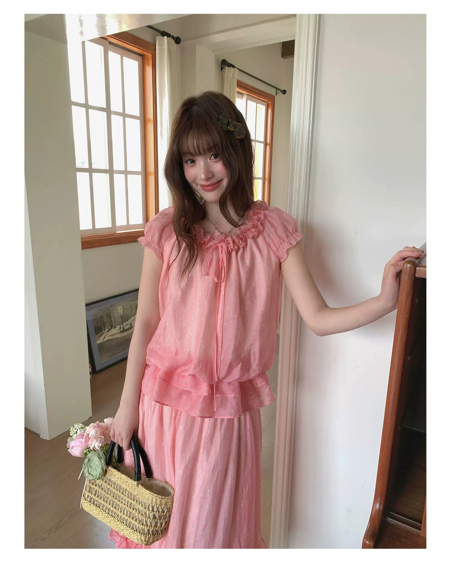 [RF] “Peach Picnic Reverie” Pink Plaid Two-Piece Skirt Set