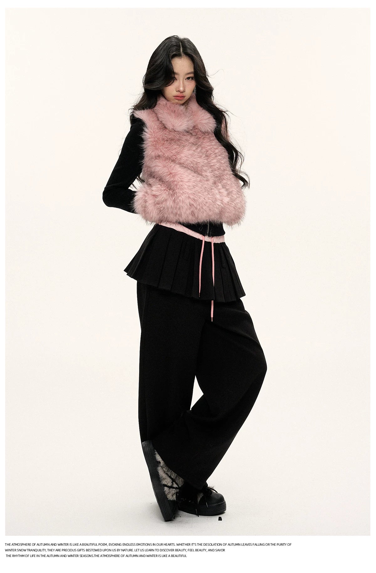 JN's DESIGN - Black & Pink Color-Block Faux Fur Jacket