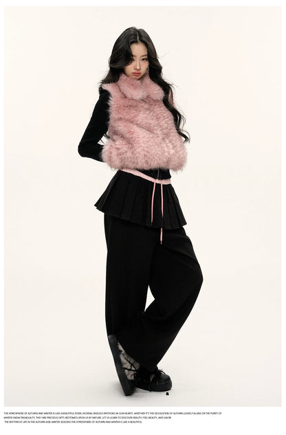 JN's DESIGN - Black & Pink Color-Block Faux Fur Jacket