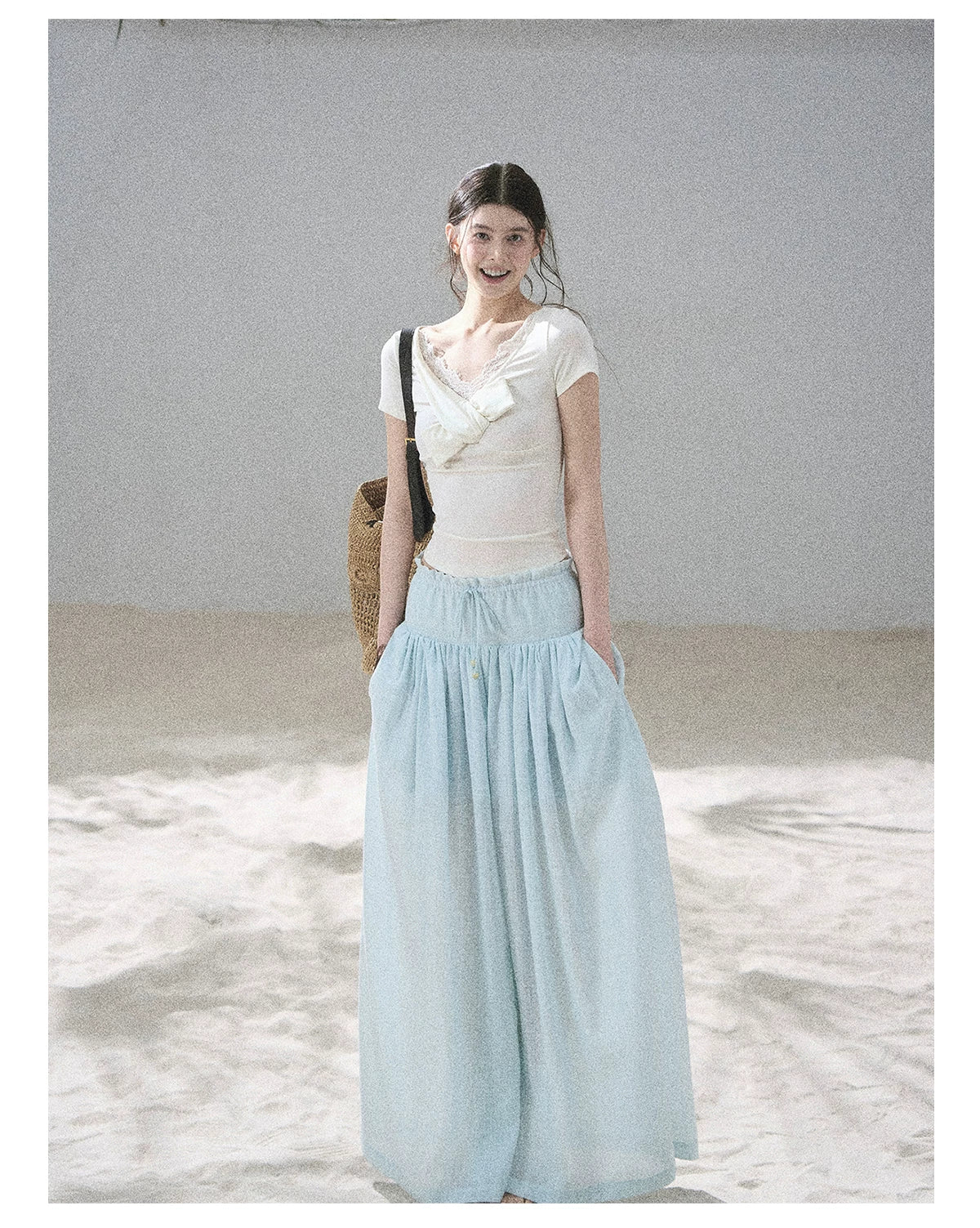 "White Tea Under the Moonlight" White Lace V-Neck Top