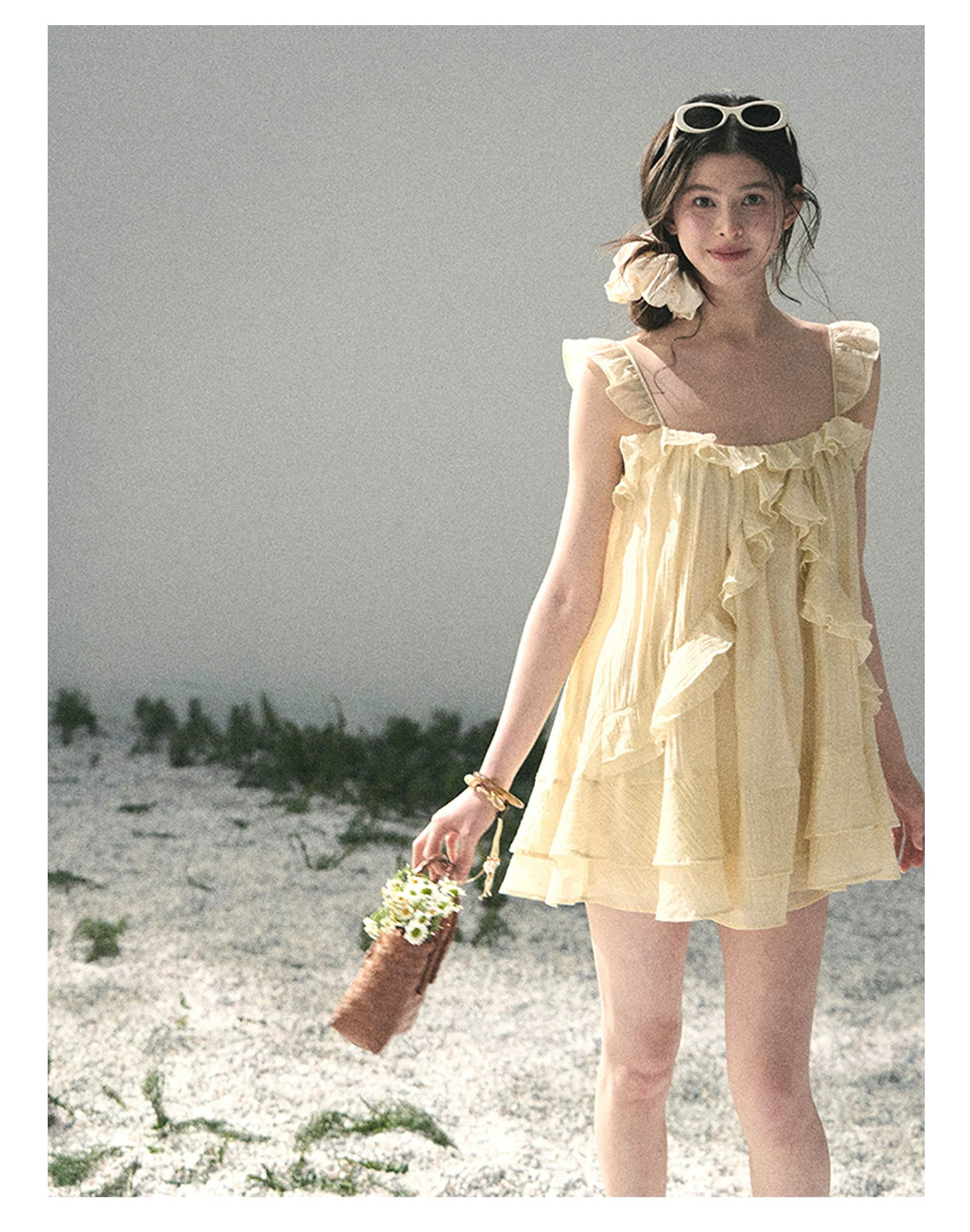 “Tenderly Entwined” Soft Butter Yellow Ruffle Babydoll Dress 4563543