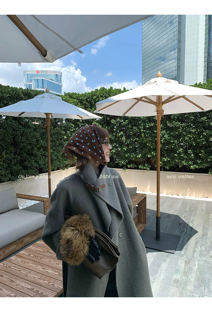 QuQuOuYang - 100% Wool Double-Face Belted Coat with Convertible Collar