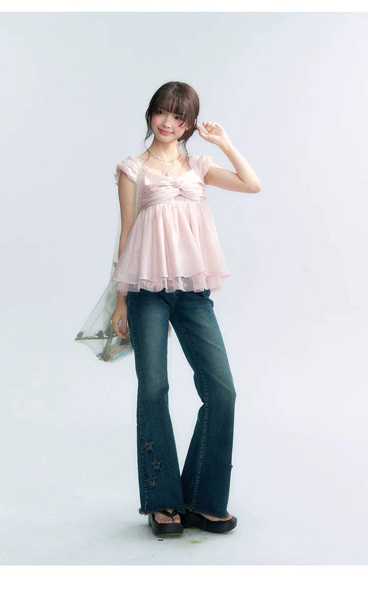 "Summer Sweetheart" Cherry Blossom Pink Bow Cami Top