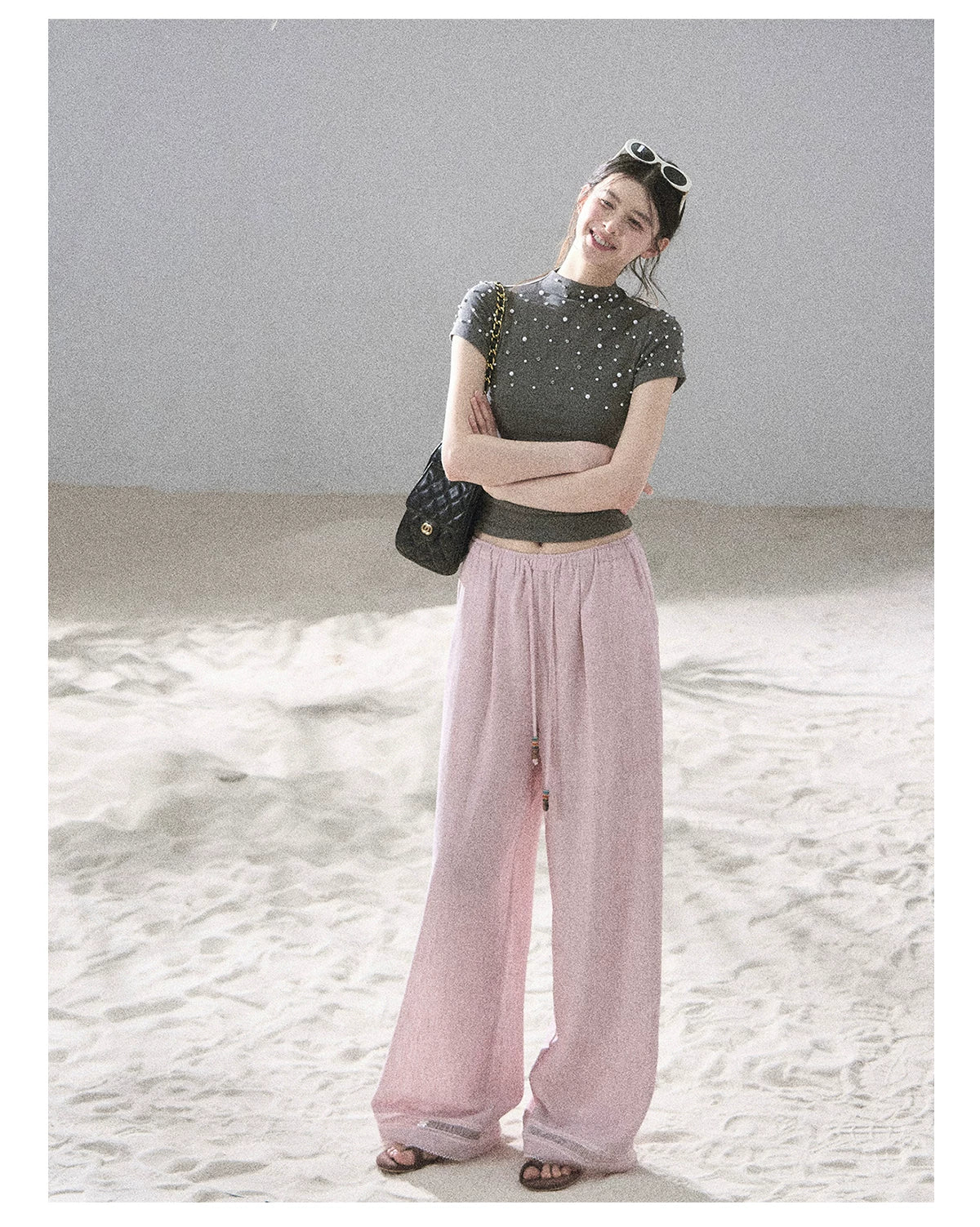 "Follow the Sea Breeze" Lightweight Straight-Leg Wide-Leg Pants (Lotus Pink/ Gray Sage Green/ Gray Blue)