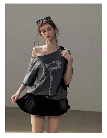 "Muted Shades of Gray" Silver Mouse Gray Off-Shoulder Tee