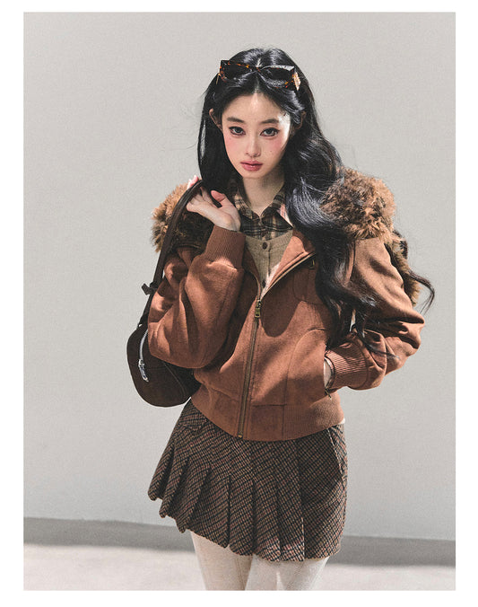 少也眼 “Drifting Dusk” Faux Fur-Collar Winter Jacket 6556565
