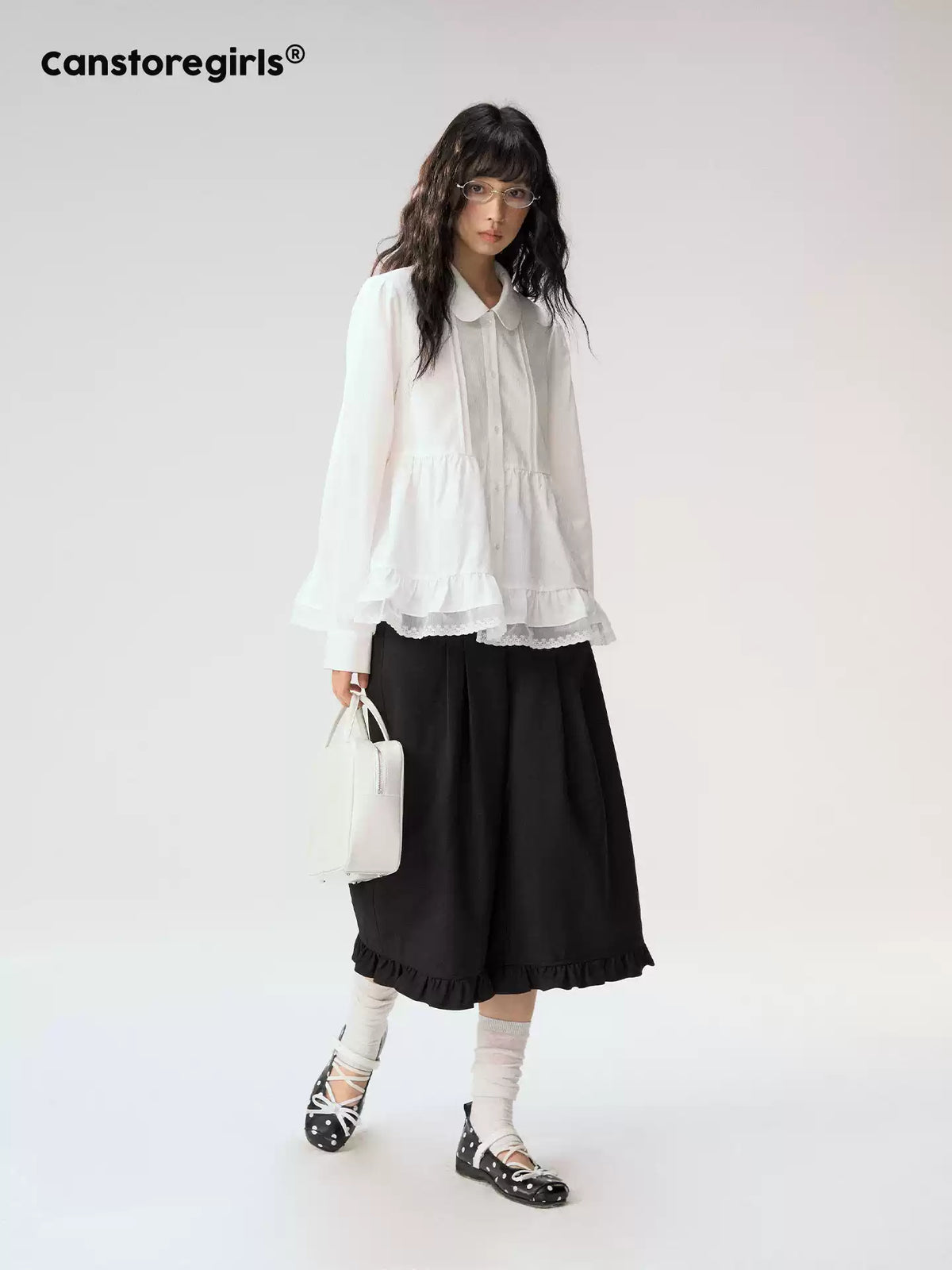 [CAN] "Misty Gardenia" White Lace Ruffle Doll Collar Blouse