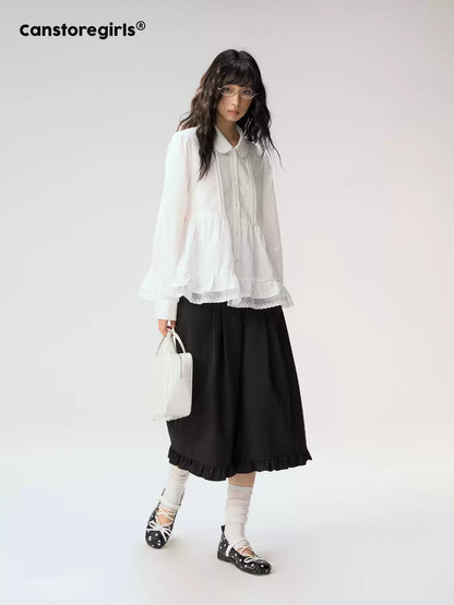 [CAN] "Misty Gardenia" White Lace Ruffle Doll Collar Blouse