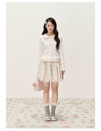 [RF] Vintage Floral Patchwork Knit Bubble Skirt in Blush Pink