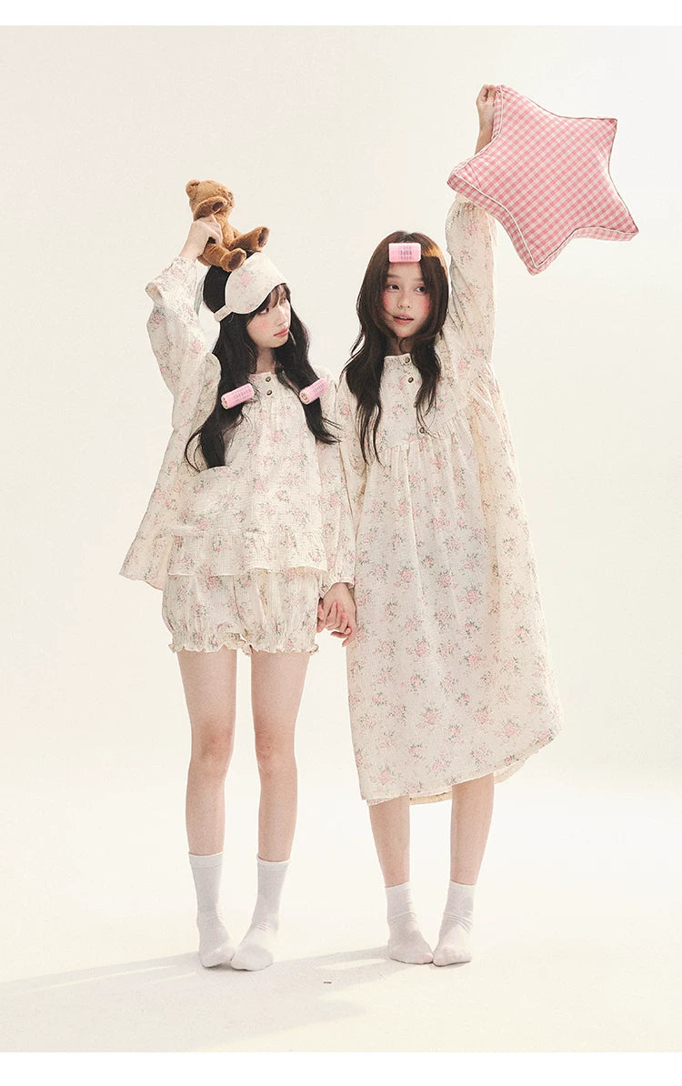 "Floral Journal" Cream Floral Pajama Collection (Free Eye Mask)